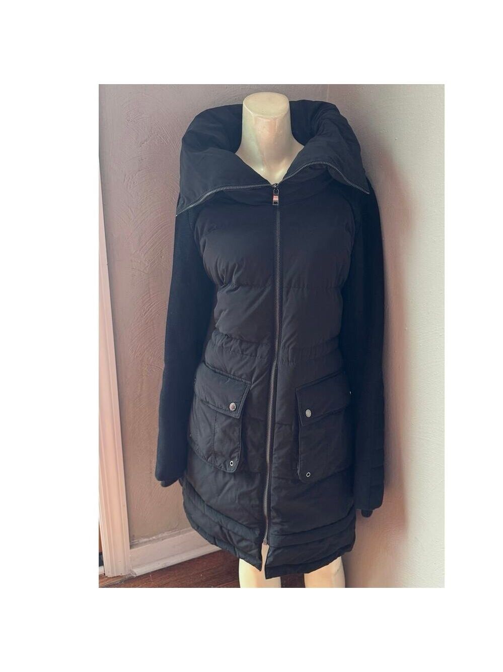 Ashley B Down Fish Tail Mixed-Media Parka, size small
